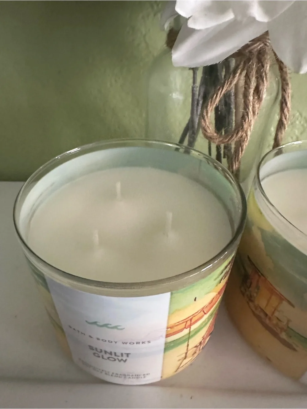 Bath & Body Works Sunlit Glow Candle Pair - Light Aqua & Yellow